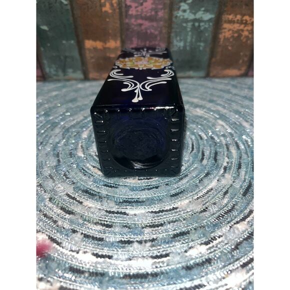 Vintage Hand Painted Bohemian Cobalt Blue Bottle Gold Floral Italy - Picture 6 of 7